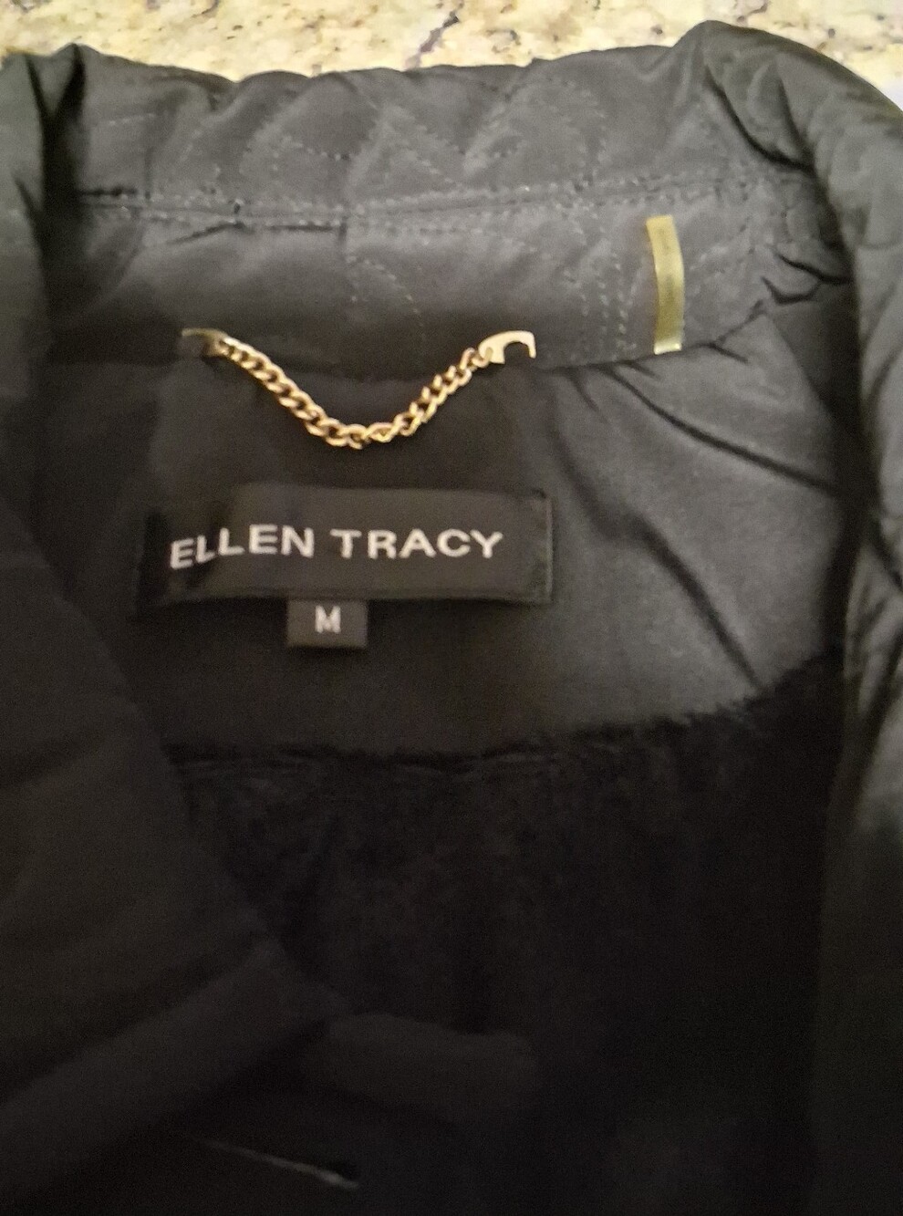 Ellen Tracy Black Quilted Puffer Jacket with Chain Detail (Jacket Only) - Picture 3 of 5